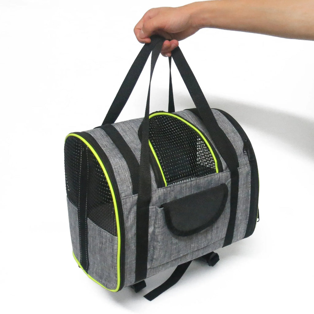 Multi-functional folding pet carrier bag for cats and dogs, frosted leather waterproof PVC, brown, unfolded size 35x23x28 cm
