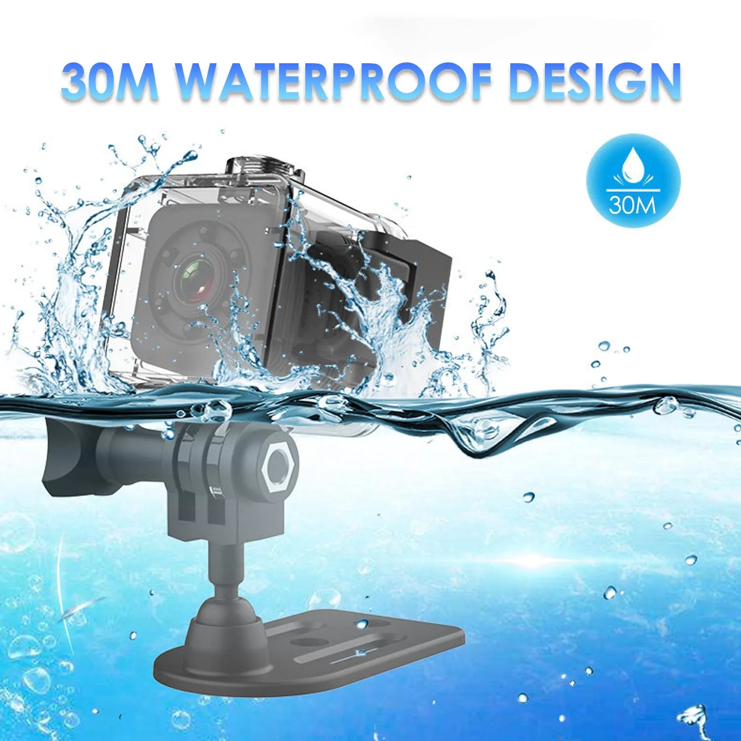 SQ29 black waterproof sports camera with MicroUSB port for extended outdoor recording.