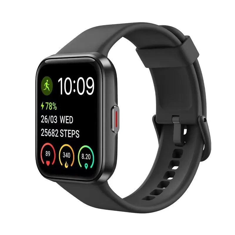 Voice call smart watch with IPS touch screen showing health metrics display in black colour option