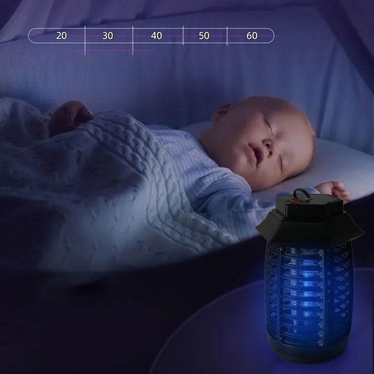 Black aromatherapy mosquito killer lamp with choice of UV or LED tube on a table