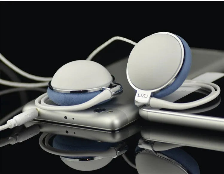 Wired ear-hook headphones with 3.5mm plug, 30mm driver, black sponge earpads, and TPE cable