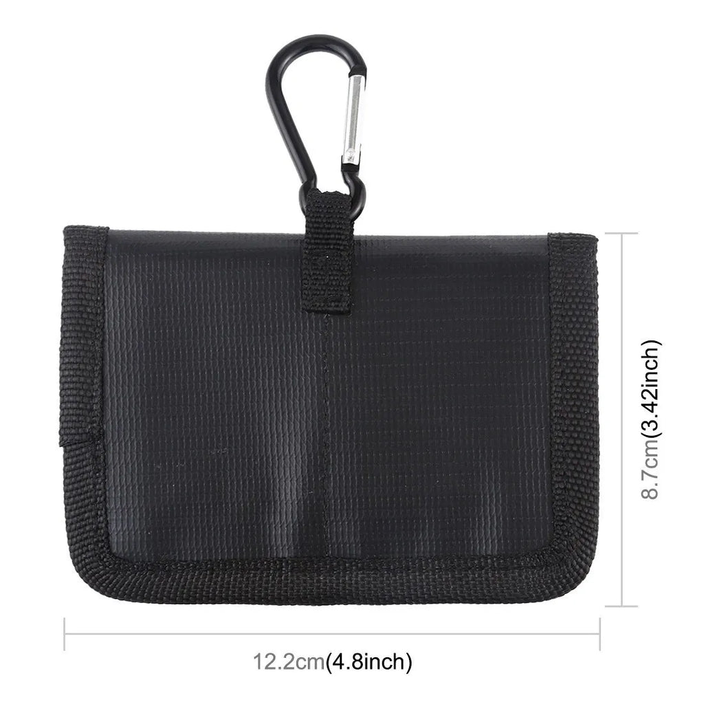 Action Camera Lithium Battery Explosion-proof Storage Bag Black 12.5x8.5x2.5cm with carabiner