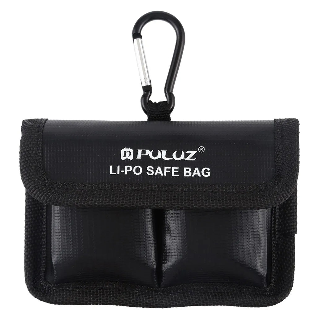 Action Camera Lithium Battery Explosion-proof Storage Bag Black 12.5x8.5x2.5cm with carabiner