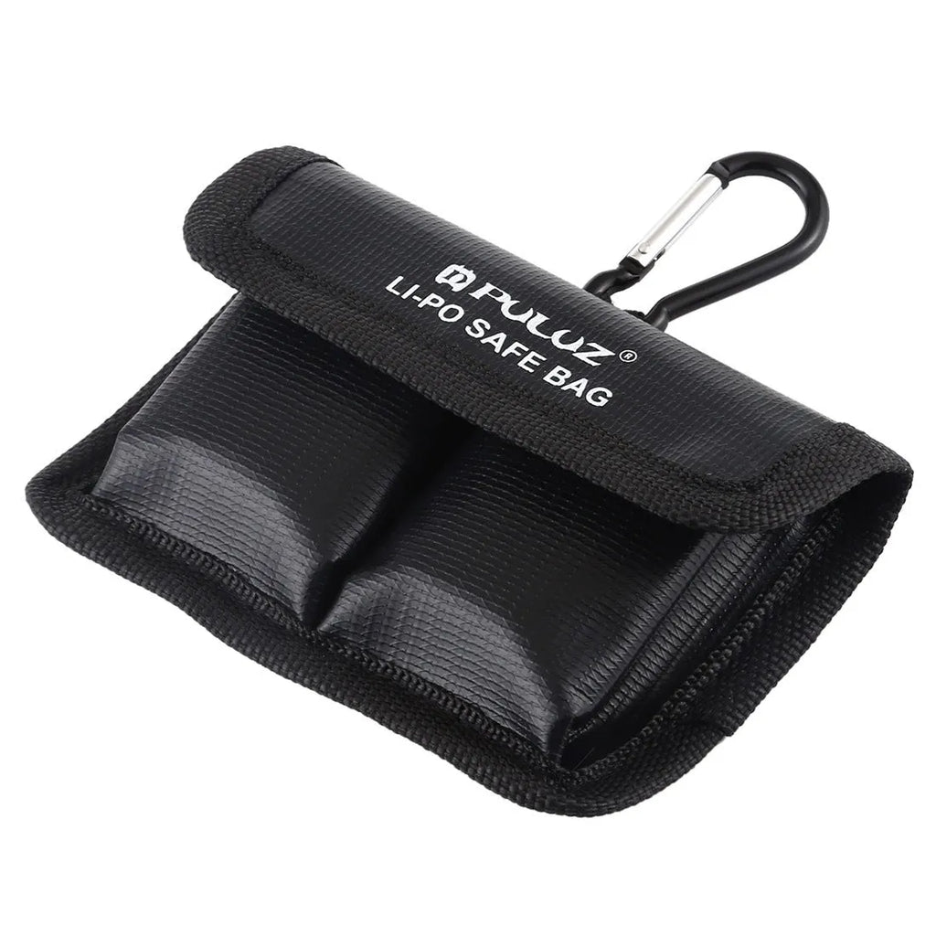 Action Camera Lithium Battery Explosion-proof Storage Bag Black 12.5x8.5x2.5cm with carabiner
