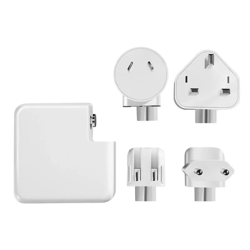 Laptop power adapter charger unit with USB-C cable showing compact 7x7x3cm dimensions