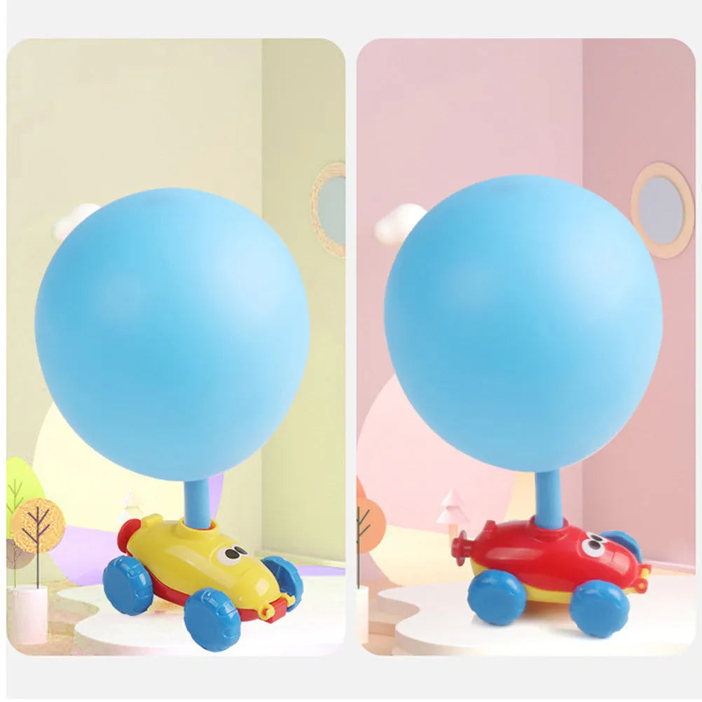 Children's air balloon powered car toy with ABS plastic construction, 2 cars, and 12 balloons on a white background