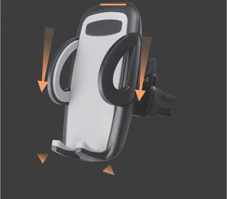 Black plastic car air conditioning outlet mobile phone holder mounted in vehicle vent