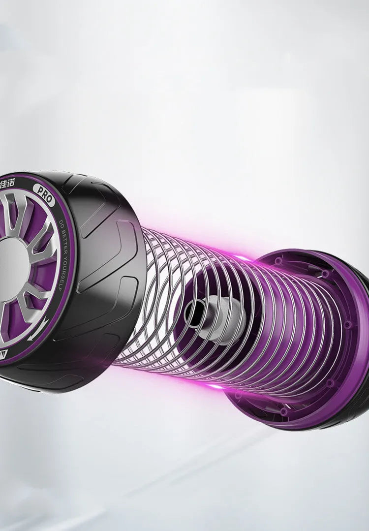 Abdominal exercise wheel in violet foam with hand grips on a gym mat