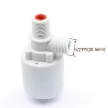 White nylon automatic float valve for purified water systems with thread size options