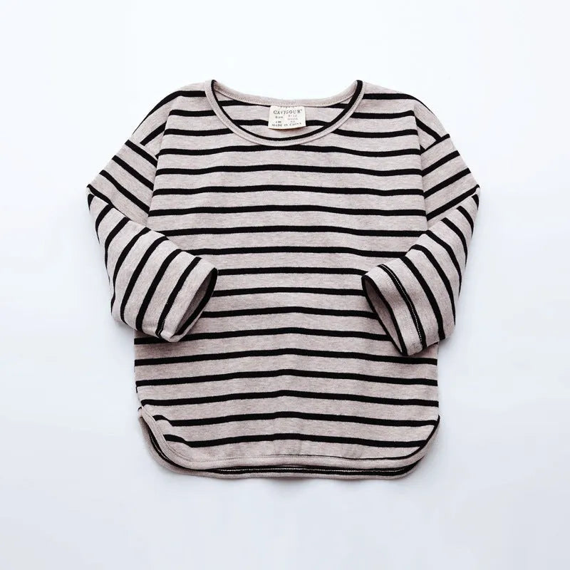 Striped cotton long sleeve t-shirt for baby girls in black or red colours with size options from 80 to 104
