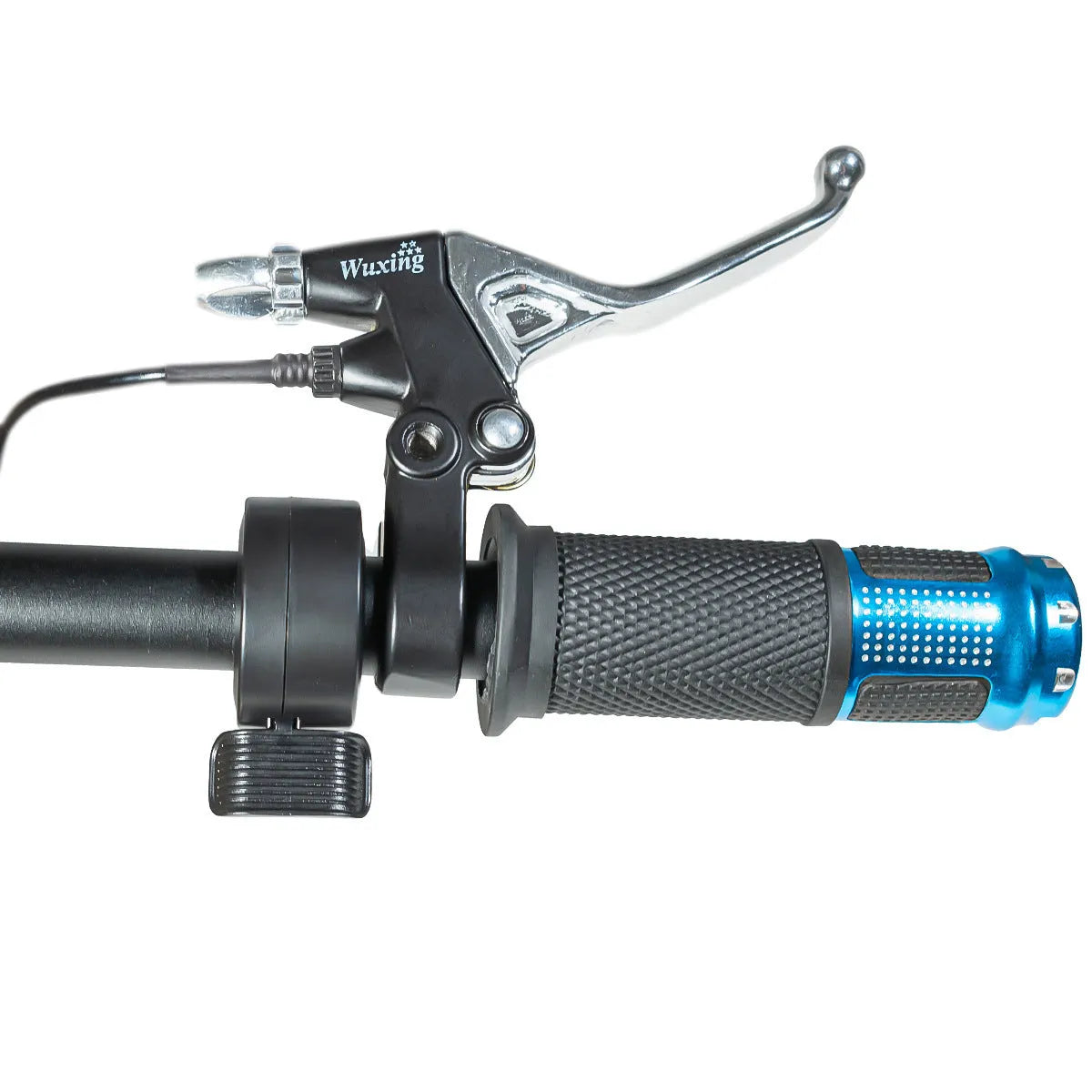 Electric vehicle handlebar grip switch controller in blue, red, silver, or yellow colours