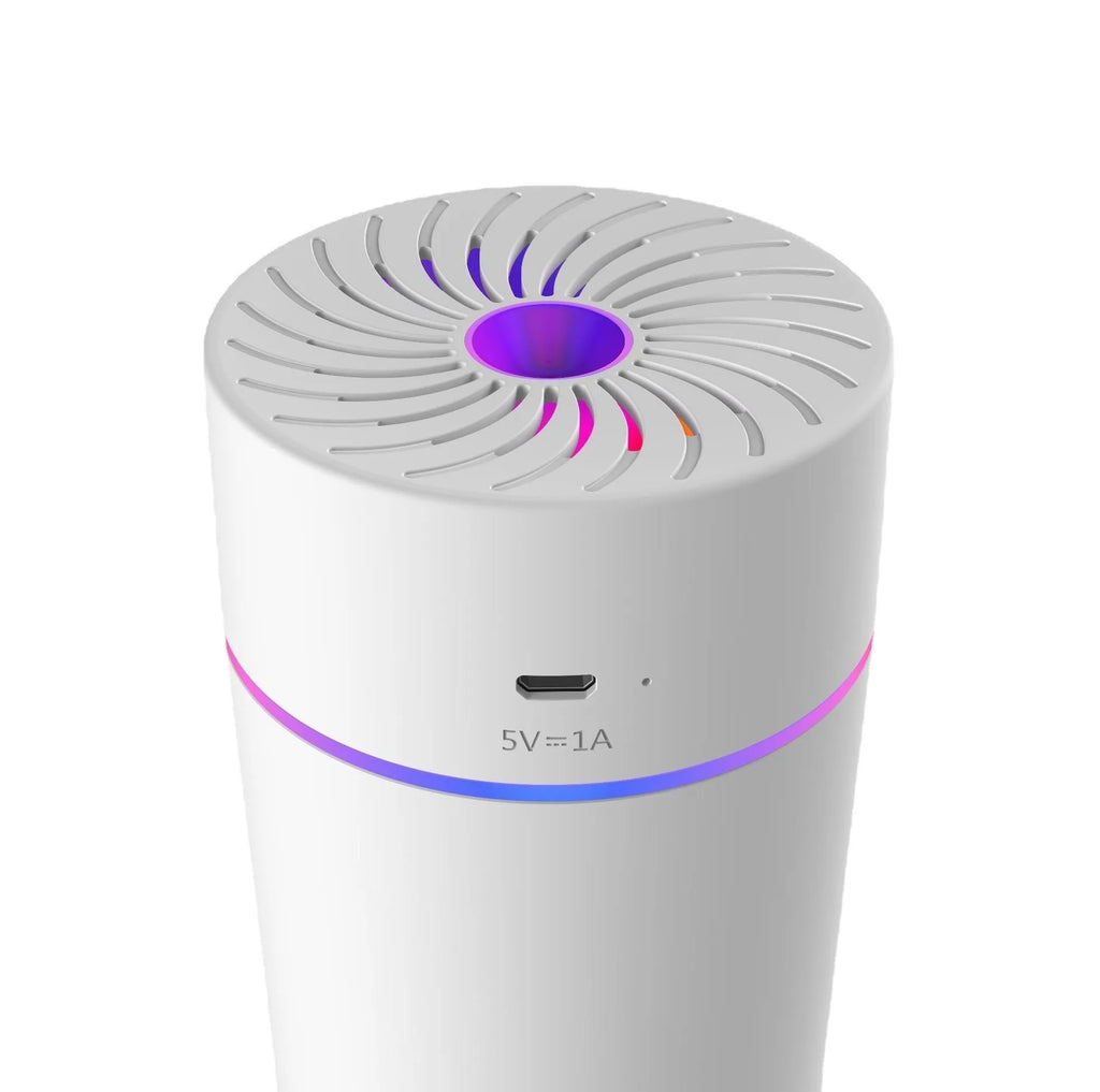 Car USB mini humidifier with aromatherapy function in black and white colour options