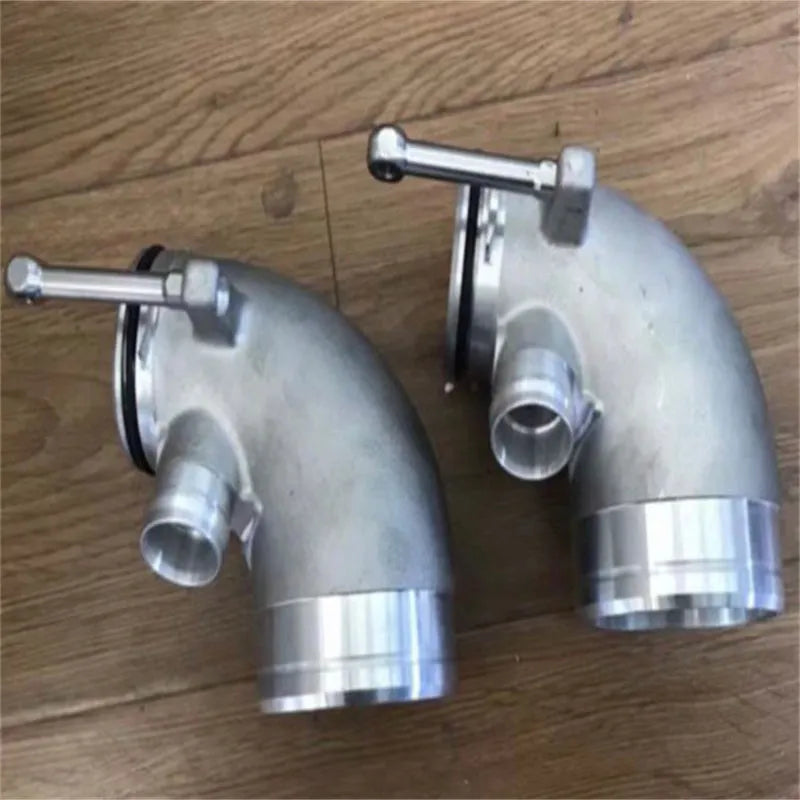 Aluminium alloy 90-degree turbo outlet elbow pipe for lateral engine mounting