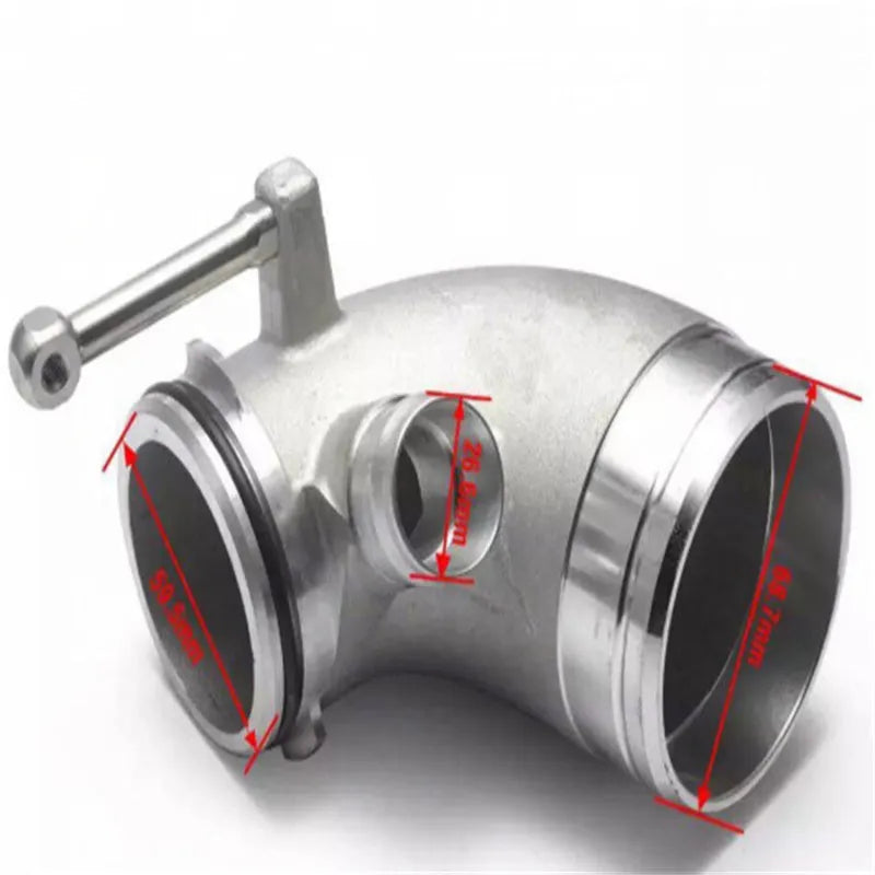 Aluminium alloy 90-degree turbo outlet elbow pipe for lateral engine mounting