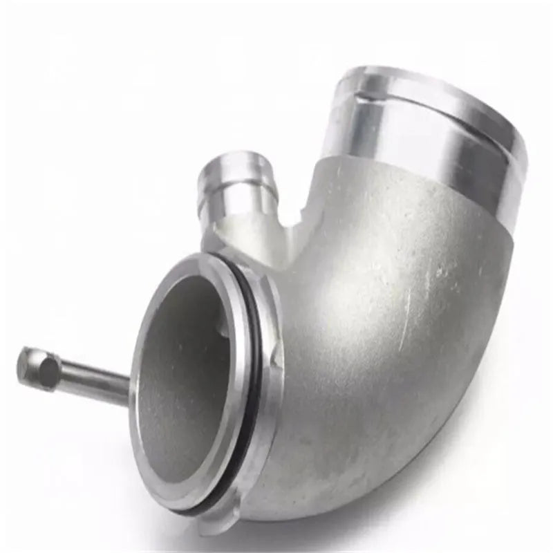 Aluminium alloy 90-degree turbo outlet elbow pipe for lateral engine mounting