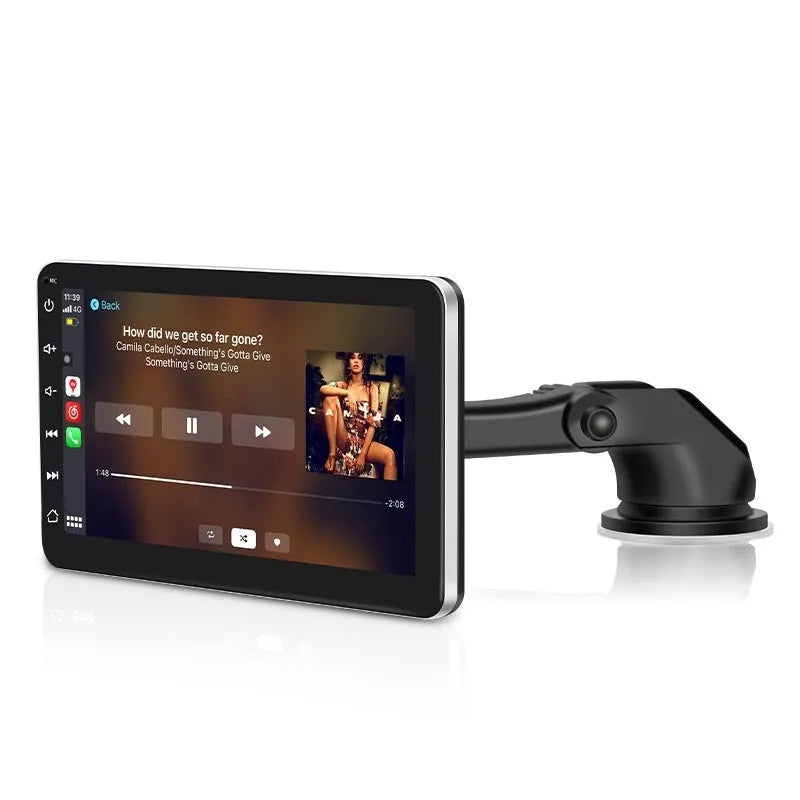 7-inch wireless Carplay GPS navigator on a car dashboard with universal mounting brackets.