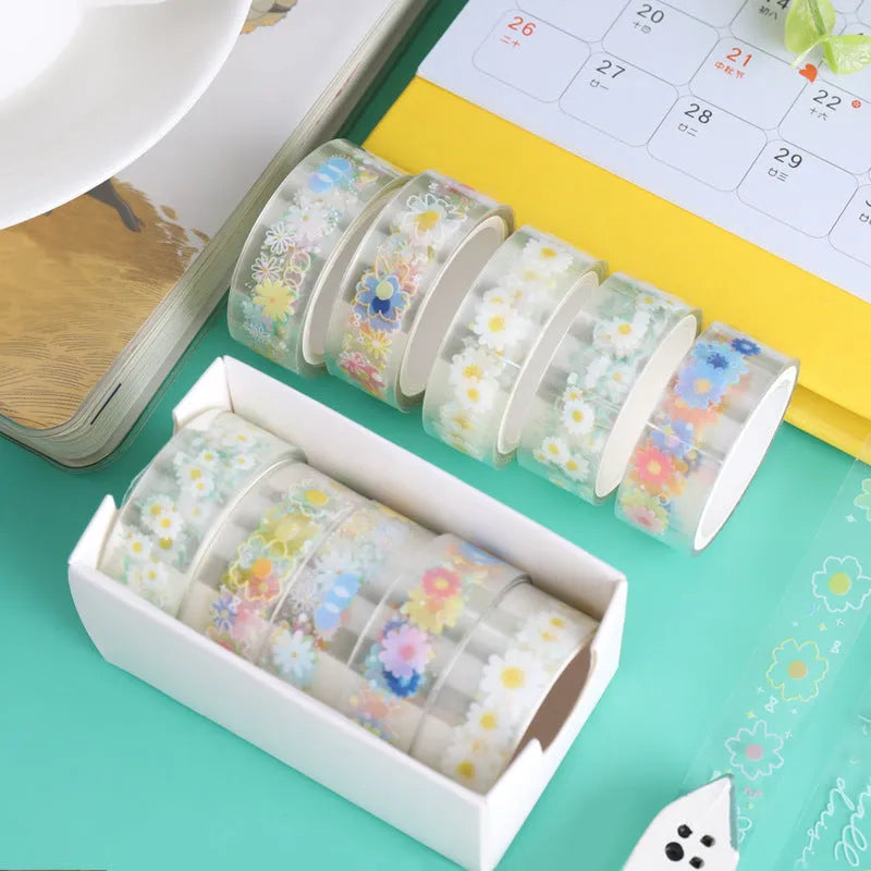 Transparent 1.5cm adhesive tape roll in Midsummer Daisy colour for journal decoration