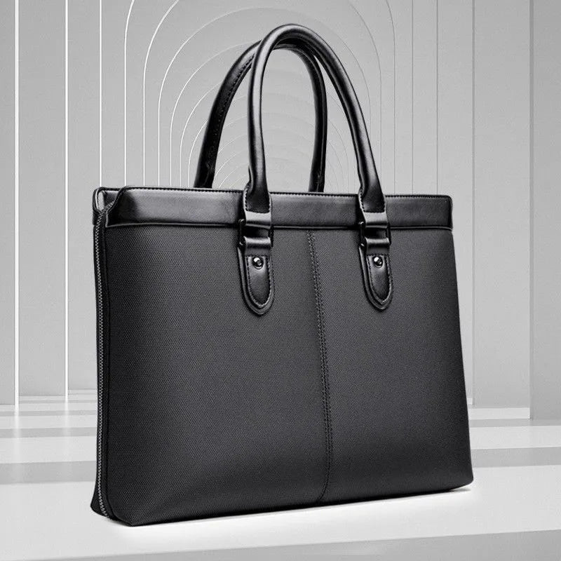 Office handbag portable briefcase file bag with PU outer and Oxford fabric lining in black or blue