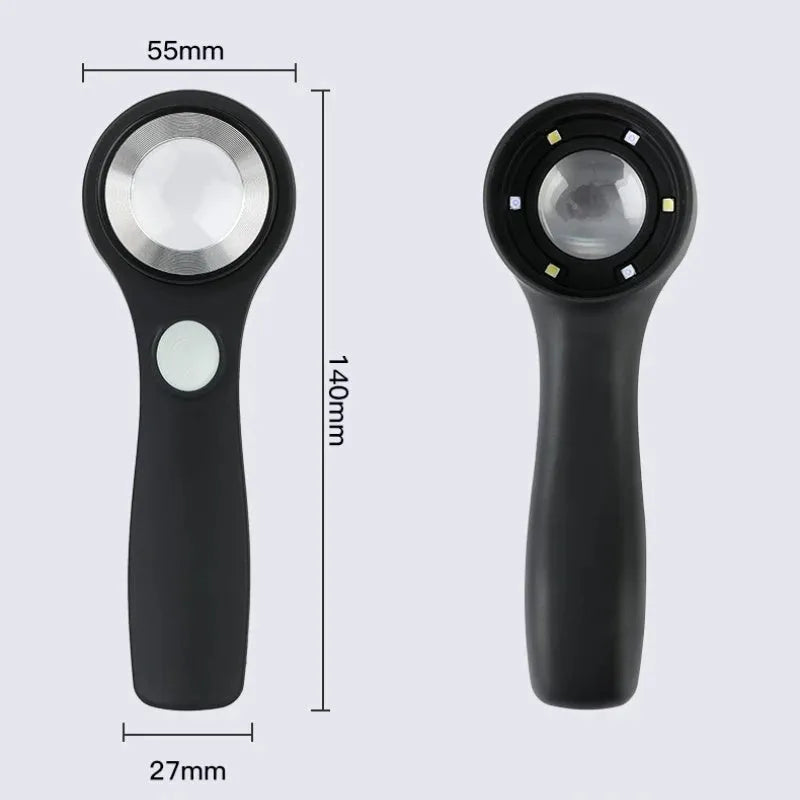 Black appraisal magnifying glass with 30x optical lens and LED light for jewellery inspection