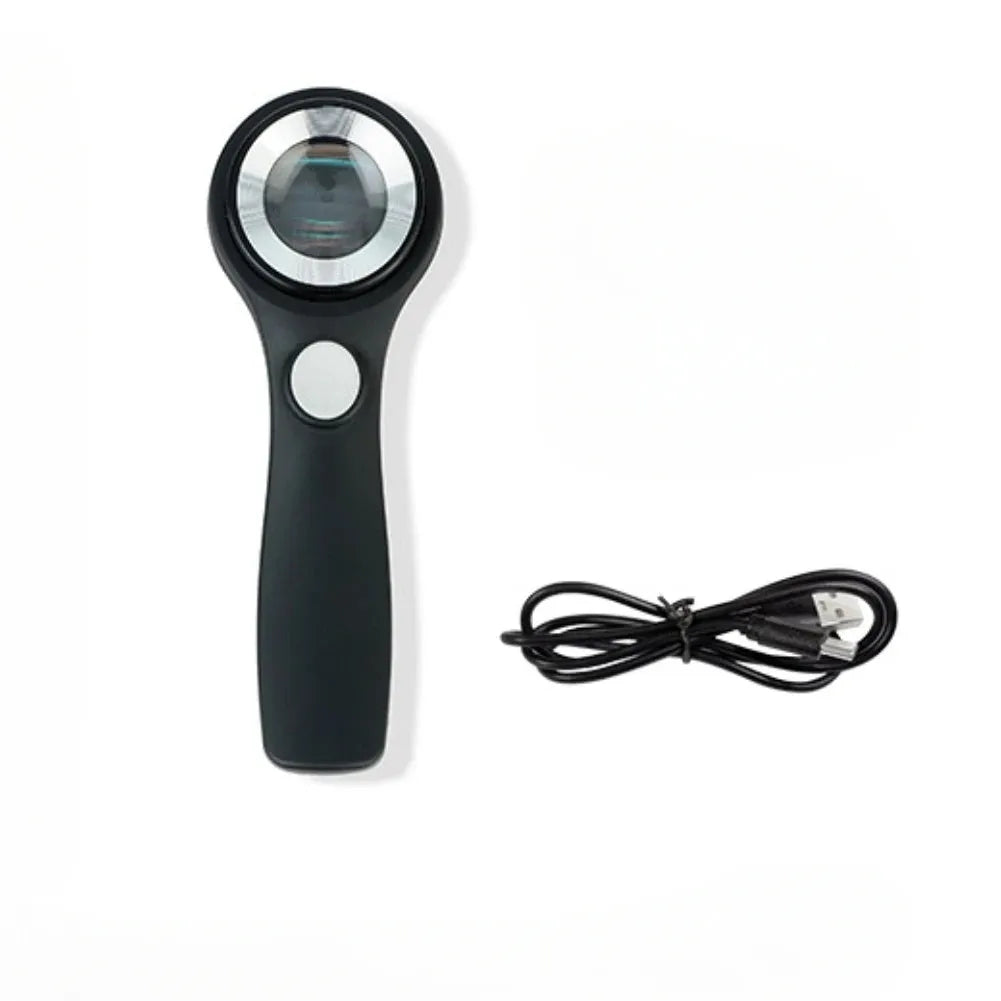 Black appraisal magnifying glass with 30x optical lens and LED light for jewellery inspection