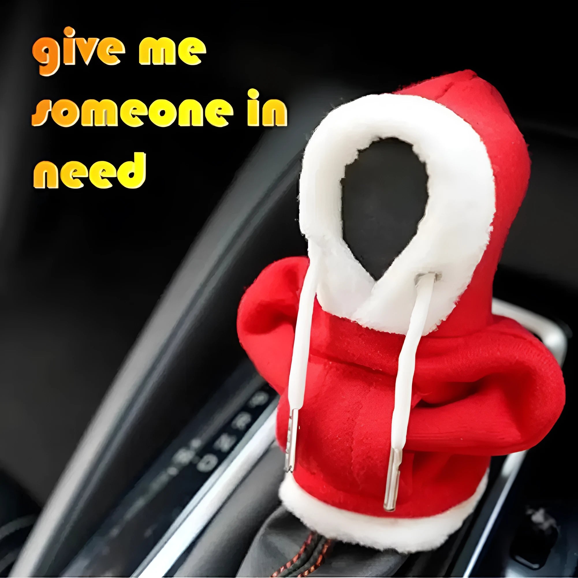 Polyester knit hood cover for car gear lever in red and white colour combination.