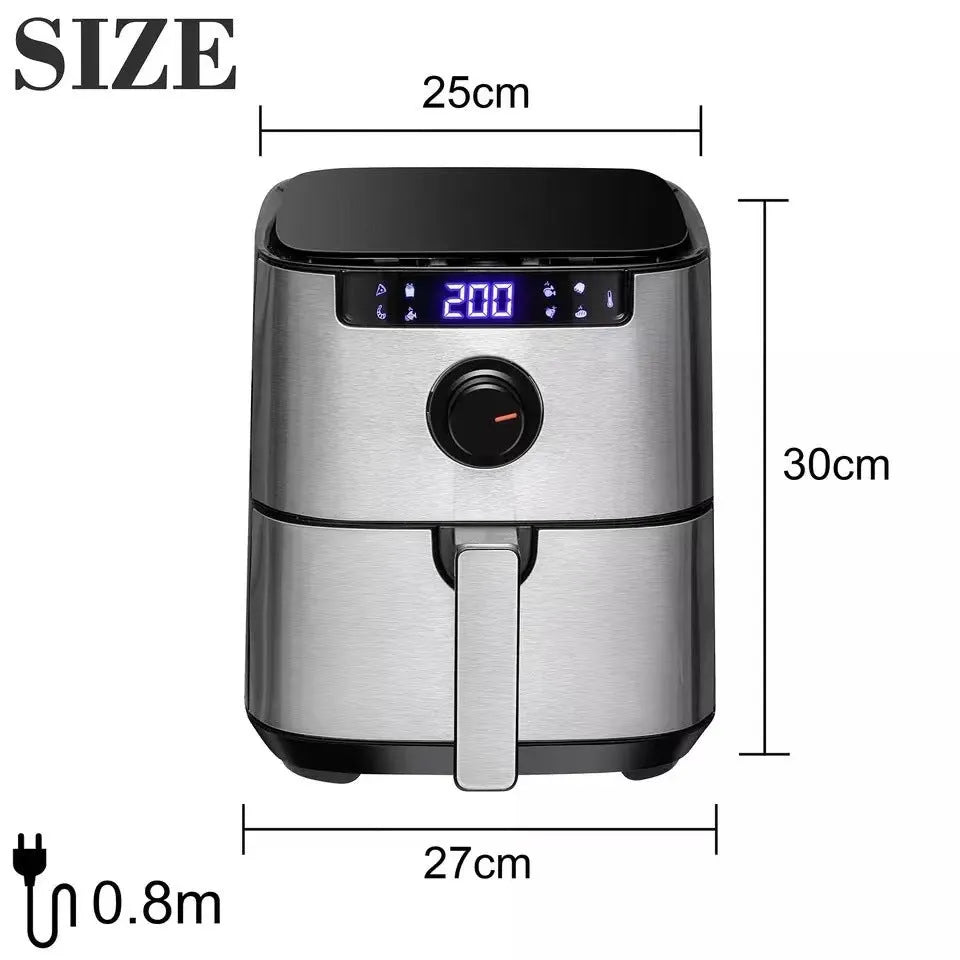 Black plastic household touch screen 5L air fryer with 1450W power and EU plug