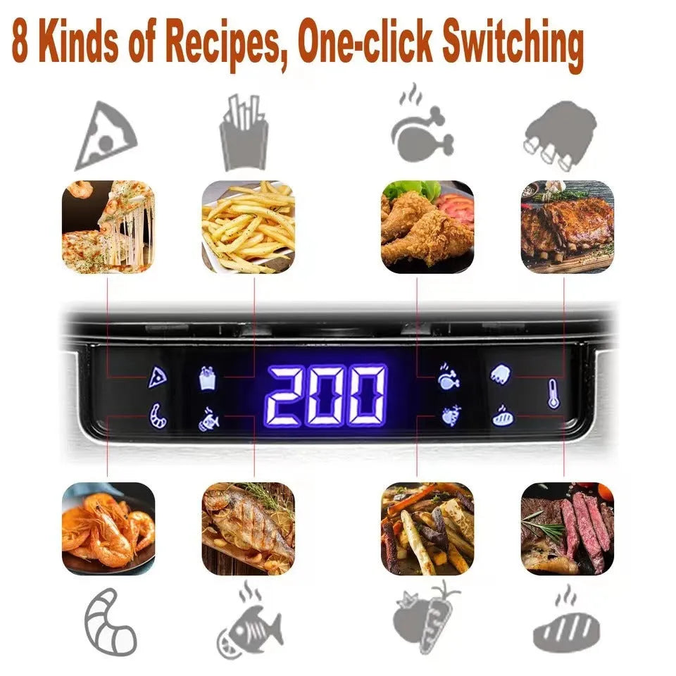 Black plastic household touch screen 5L air fryer with 1450W power and EU plug