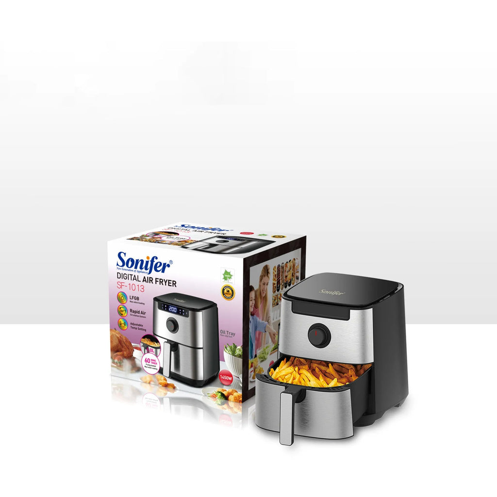 Black plastic household touch screen 5L air fryer with 1450W power and EU plug