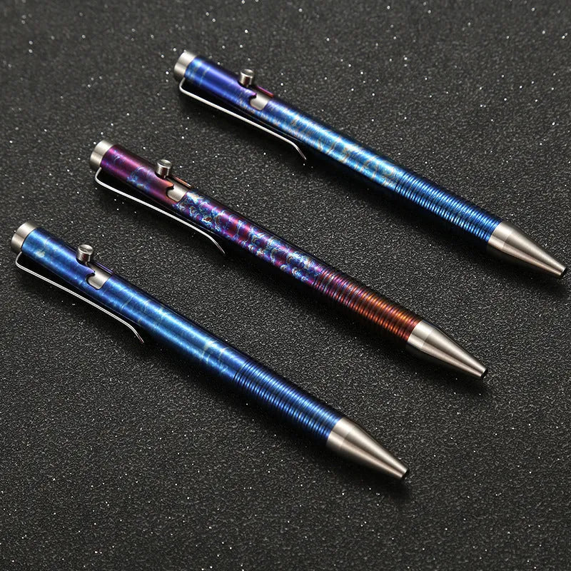 Titanium alloy bolt action ballpoint pen with gun handle design and phantom colour finish