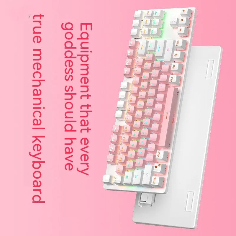 87-key green axis mechanical keyboard with blue and white mixed light and plastic casing