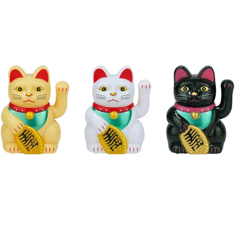 Solar powered plastic Maneki Neko waving cat decoration in yellow for car dashboard