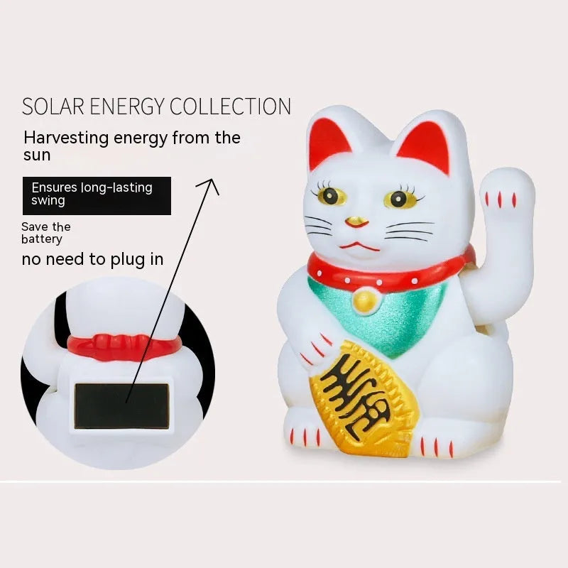 Solar powered plastic Maneki Neko waving cat decoration in yellow for car dashboard
