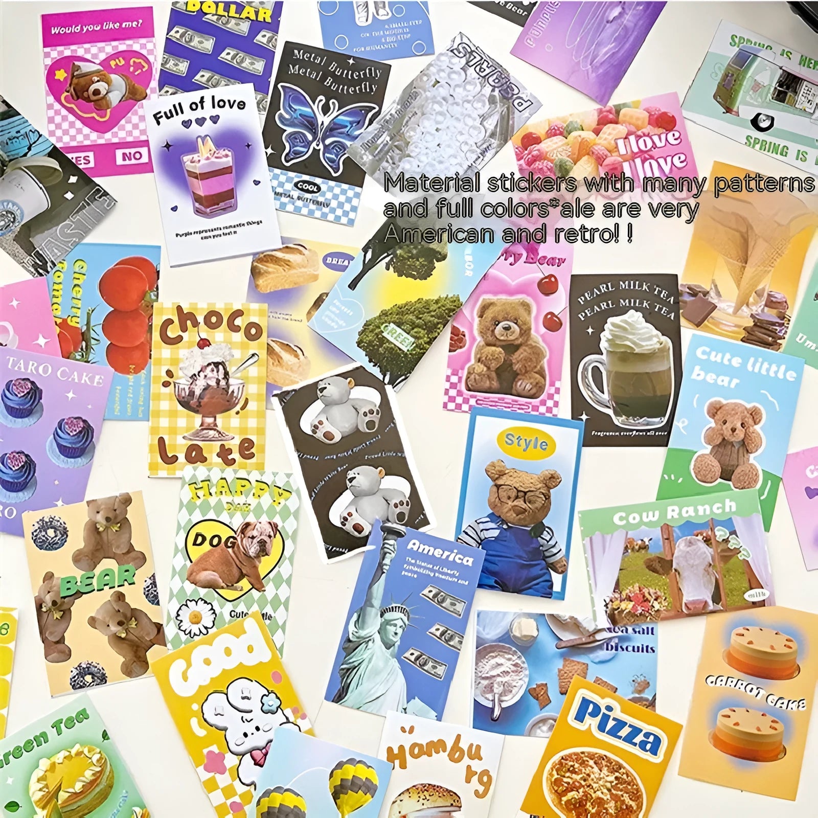 Pack of 50 sheet cartoon sticker book in six colours for journal decoration, each sheet 4x6cm.