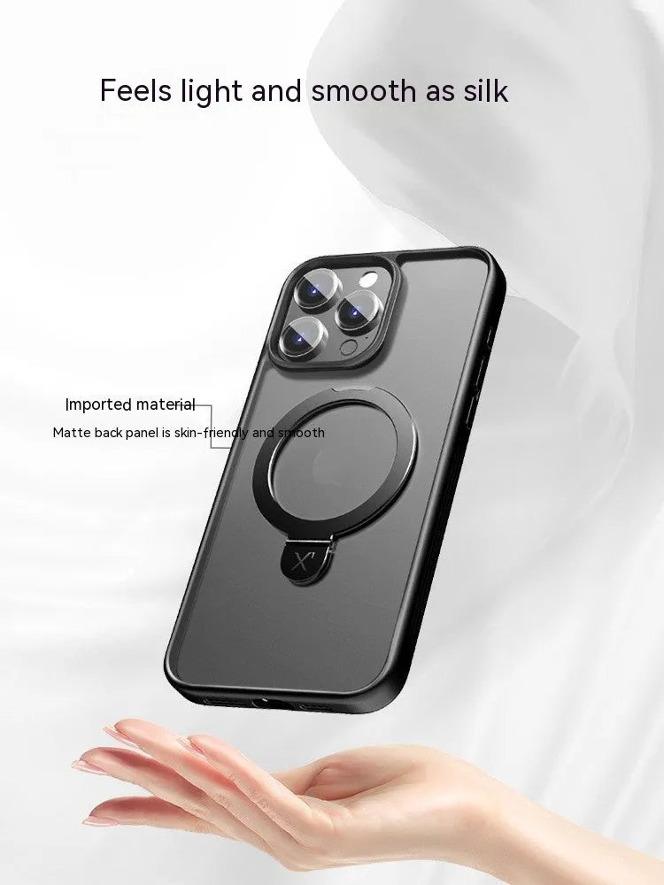 Magnetic bracket phone case for iPhone 15 in frosted Black, Blue or Grey with TPU PC cover and drop protection