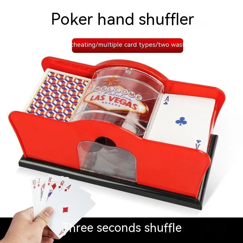 Manual hand crank card shuffler machine made of black ABS plastic for casino card games