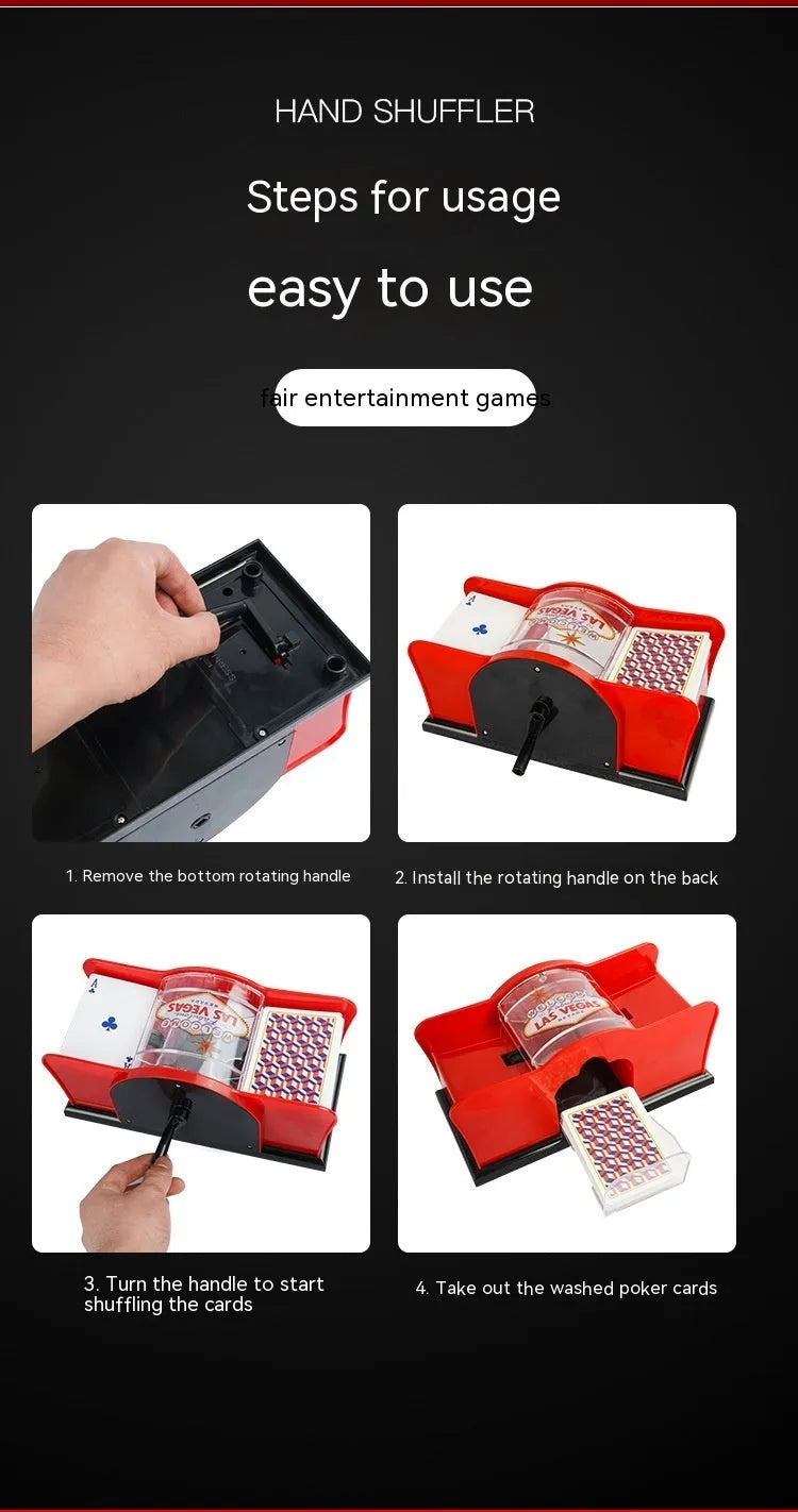 Manual hand crank card shuffler machine made of black ABS plastic for casino card games