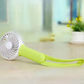 Portable USB rechargeable hand fan with LED light in blue colour showing 200mm blades