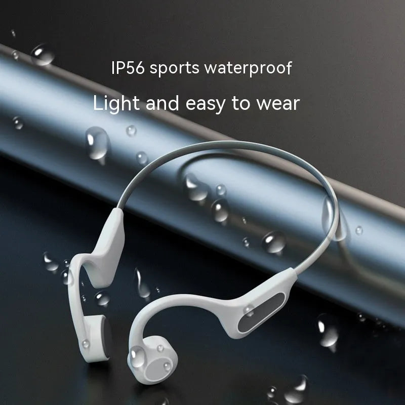 Bone conduction Bluetooth headset in black and red with ear-hook design and digital display