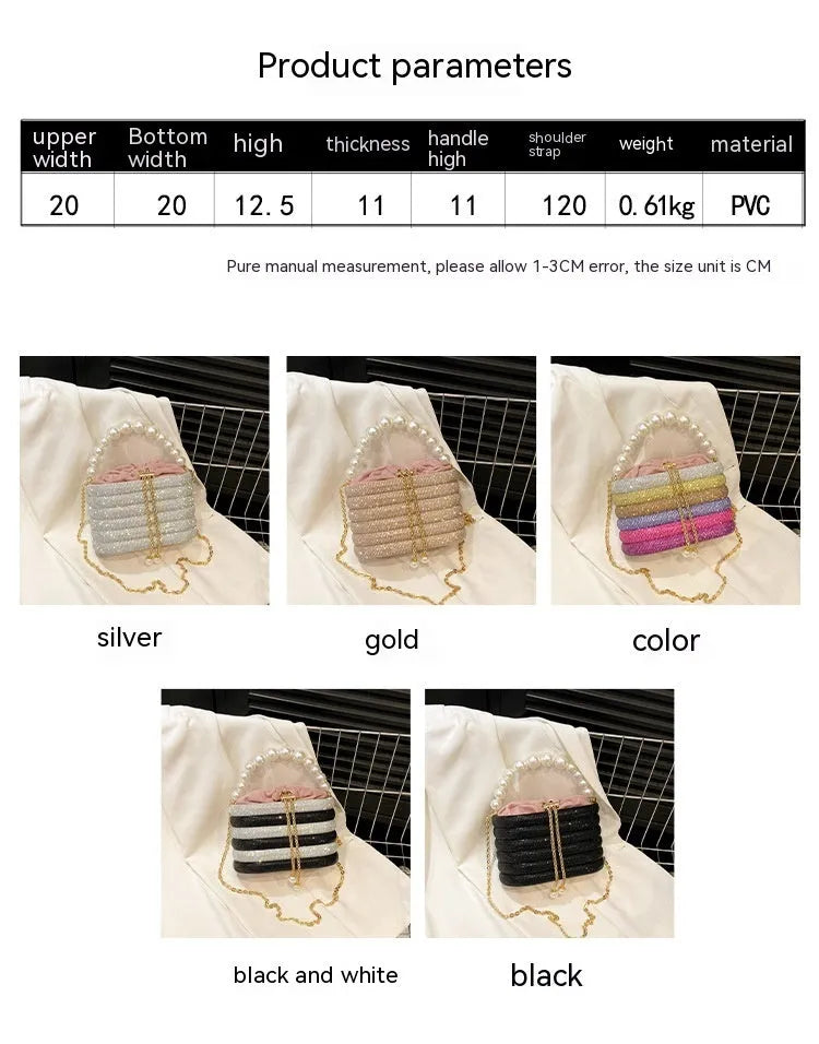 Women's pearl-embellished evening crossbody bag in European retro style with single shoulder strap