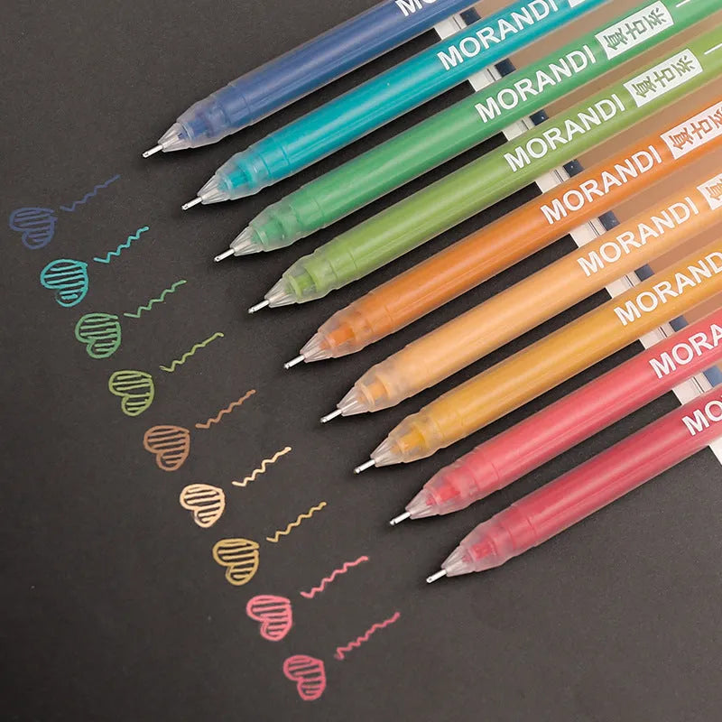 Set of nine plastic gel pens with 0.5mm needle tips in a choice of Japanese-inspired colour themes.