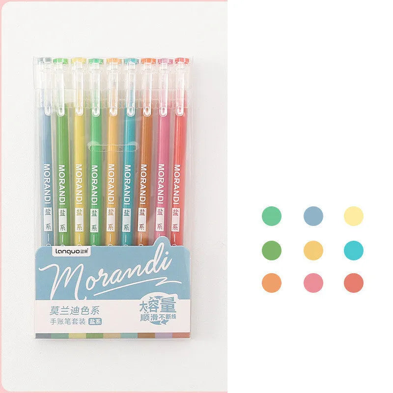 Set of nine plastic gel pens with 0.5mm needle tips in a choice of Japanese-inspired colour themes.