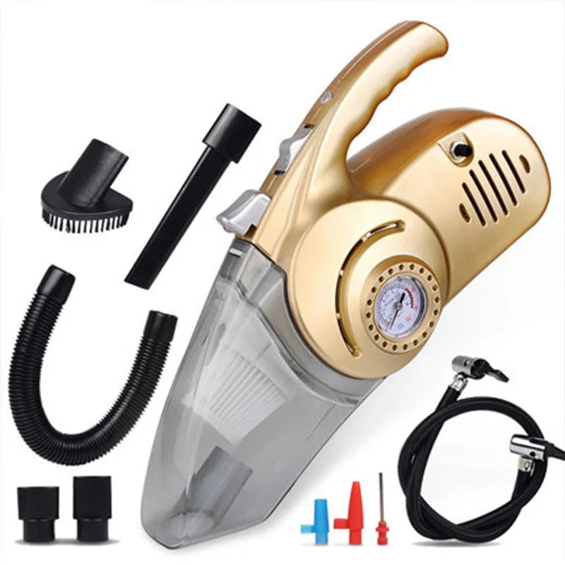Gold 12V wet and dry four-in-one car cleaner made of ABS plastic, 35x18cm handheld design