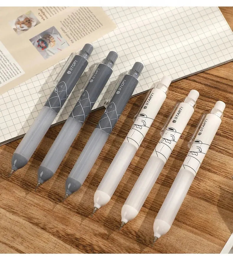 Black and white 0.5mm HB mechanical pencil with plastic barrel and minimalist design