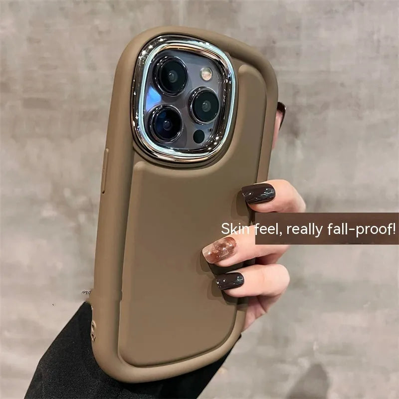 Retro cold brown glass phone case with anti-fall border for Apple iPhone in eight colour options
