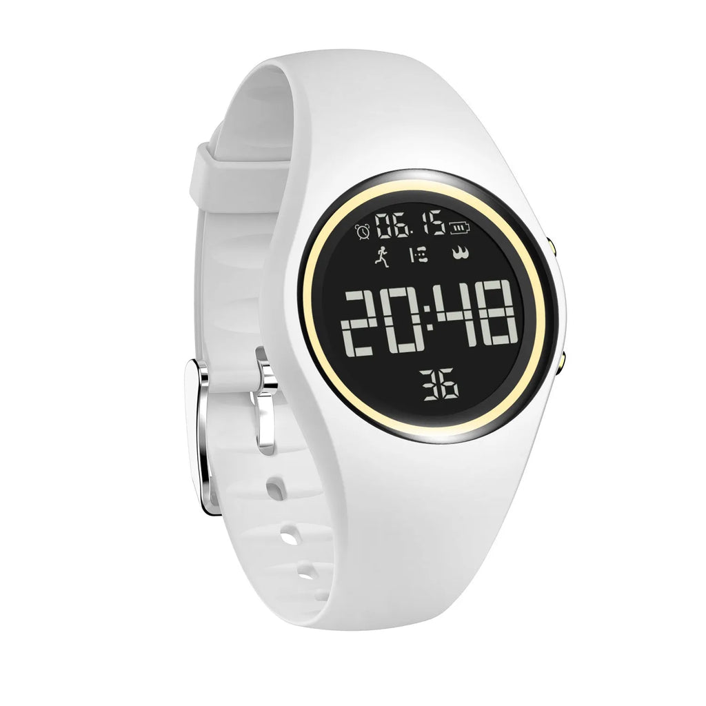 Standby waterproof smartwatch with silicone strap in pink, showing touch button controls