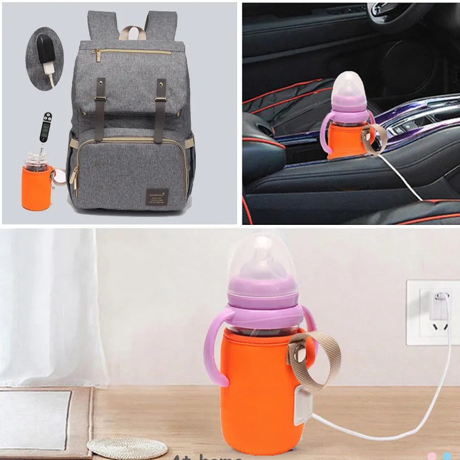 Cotton USB baby bottle warmer in blue colour showing wrap-around design