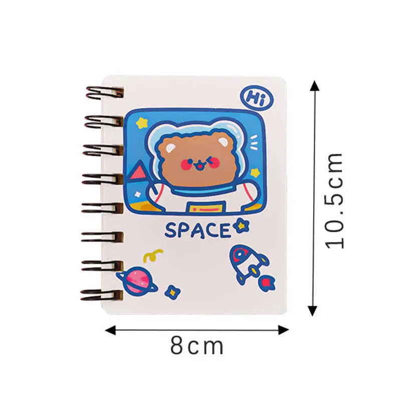 Astronaut series pocket flipper notebook showing 10.5cm x 8cm dimensions with choice of four cover designs