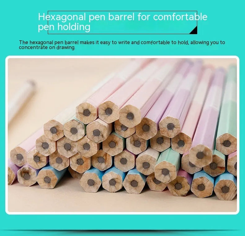 Wooden barrel containing 50 basswood thermal transfer pencils with six-angle design