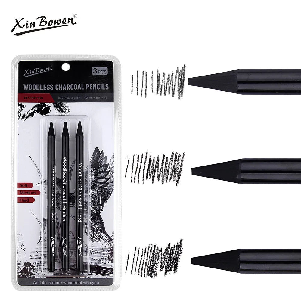 Set of six wood-free graphite sketching pencils in grades HB, 2B, 4B, 6B, 8B, and EE