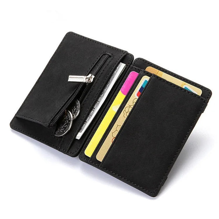 PU leather magic wallet with flip card holder and zipper coin purse in multiple colour options